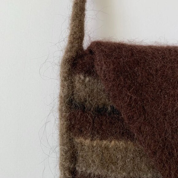 Vintage Wooly Fuzzy Bag Purse Striped Brown Cottagecore Whimsytwee Twee Fairy - Picture 6 of 12